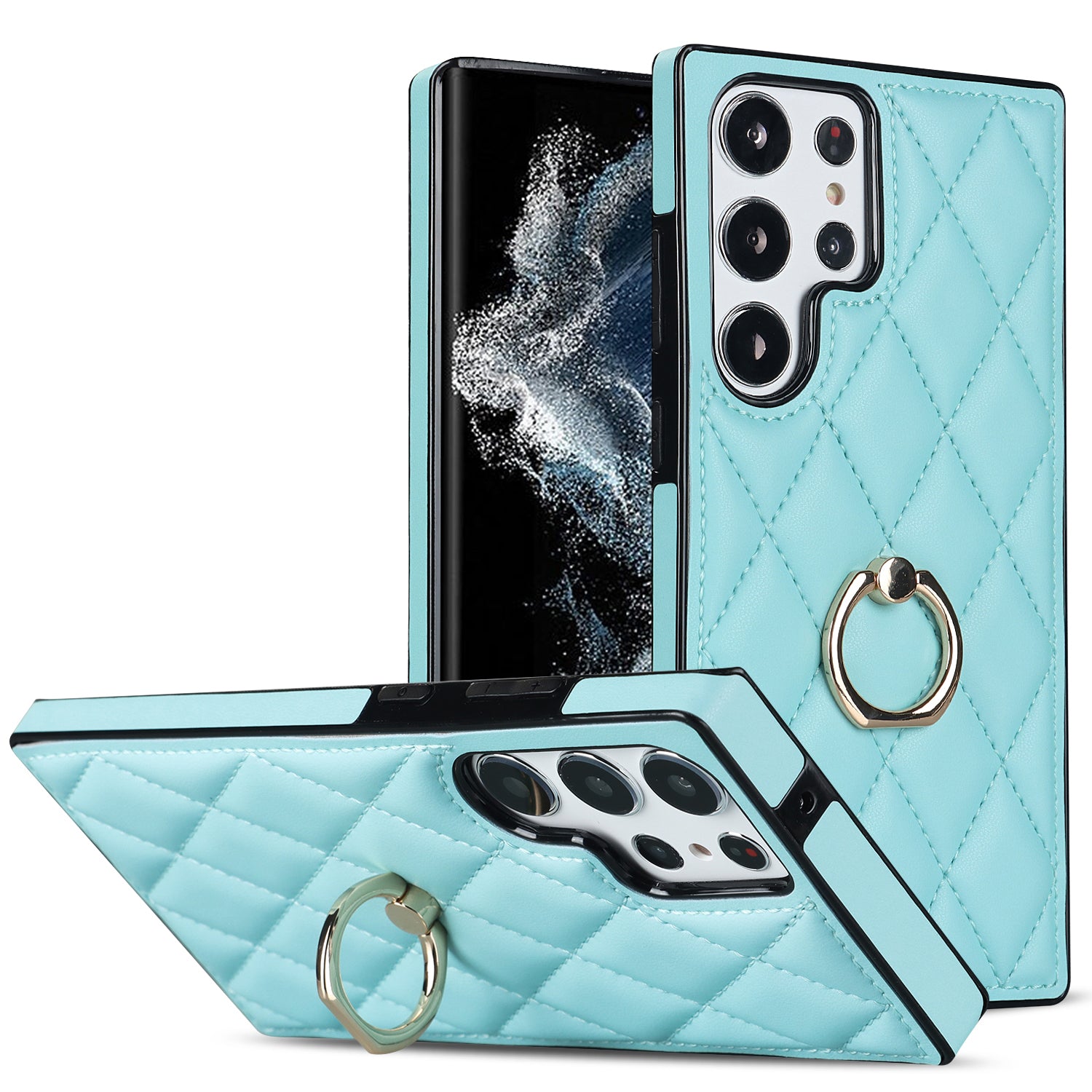 Ring Kickstand Phone Case for Samsung Galaxy S23 Ultra Imprinted Rhombus Grid Pattern PU Leather TPU Phone Cover Ring Kickstand Phone Case for Samsung Galaxy S23 Ultra Imprinted Rhombus Grid Pattern PU Leather TPU Phone Cover